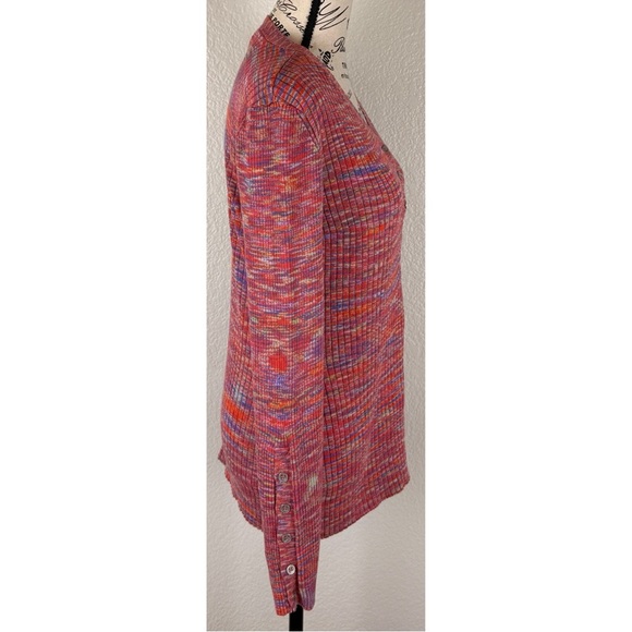 Sundance Multi Color Ribbed Henley Long Sleeve Lettuce Hem Buttons, size Medium - Picture 5 of 8